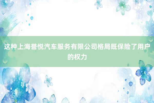 这种上海誉悦汽车服务有限公司格局既保险了用户的权力